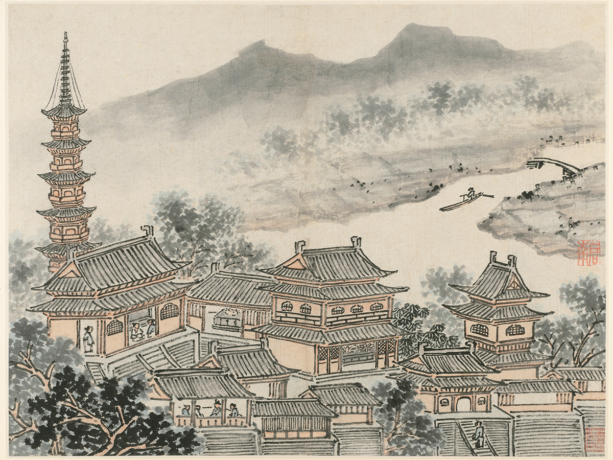 Shen Zhou, The Thousand Buddha Hall and the Pagoda of the 'Cloudy Cliff' Monastery, after 1490