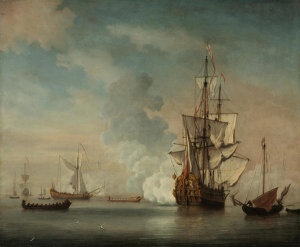 Willem van de Velde the Younger - English Warship Firing a Salute, 1690