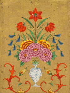 Mughal, 18th century - Vase with flower arrangement and scrollwork, c. 1750-1800