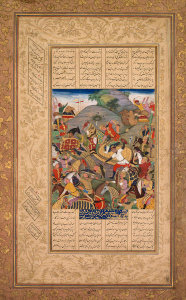 Dhanraj - Battle between Manuchihr and Tur, page from a Shah-nama (Book of Kings), c. 1610