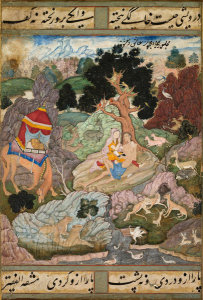 Sanwalah - Layla and Majnun in the wilderness with animals, c. 1590-1600
