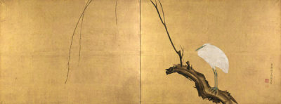 Maruyama Okyo - Heron on Willow Branch, late 1700s