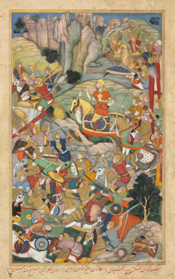 Mughal school, 16th century - Humayun Defeating the Afghans before Reconquering India, c.1590