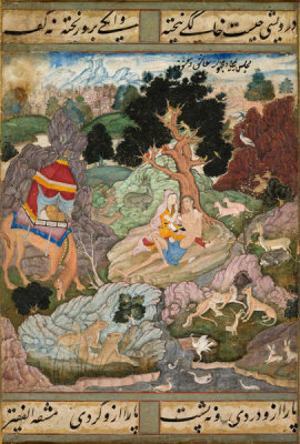 Sanwalah - Layla and Majnun in the wilderness with animals, c. 1590-1600