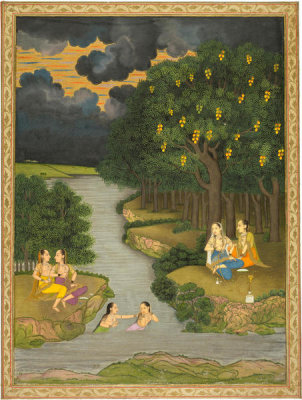 Mughal, 18th century - Women enjoying the river at the forest's edge, c. 1765