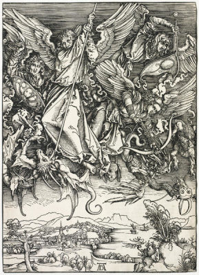 Albrecht Dürer - Revelation of Saint John: Saint Michael fighting the Dragon, 1511