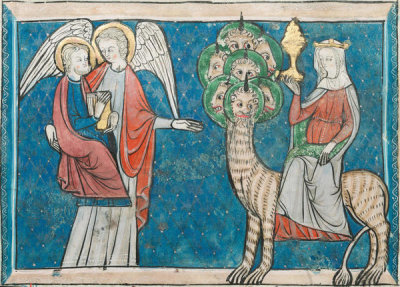 France, Lorraine - Miniature from a Manuscript of the Apocalypse: The Woman upon the Scarlet Beast and The Fall of Babylon, c. 1295