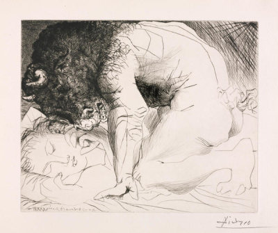 Pablo Picasso - Vollard Suite: Minotaur Caressing a Sleeping Woman, 1933