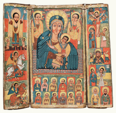 Ethiopia, late 17th century - Triptych with the Virgin and Child, the Archangels Michael and Gabriel, Saints, and Scenes from the Life of Christ, late 1600s